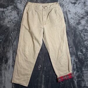 Vintage L.L. Bean Mens Flannel Plaid Lined Chino Khakis Size 33W 30L J610